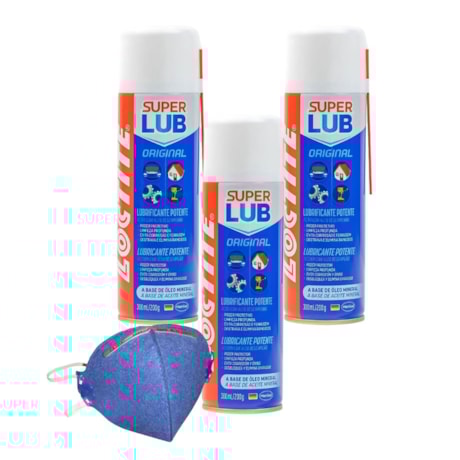 Kit de 3 Óleos Anticorrosivo Aerosol 300ml SUPER LUB LOCTITE + Máscara Respiratória PFF-1