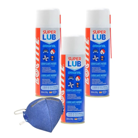 Kit de 3 Óleos Anticorrosivo Aerosol 300ml SUPER LUB LOCTITE + Máscara Respiratória PFF-1-62f2744f-85db-4241-a344-cc7687bf4860