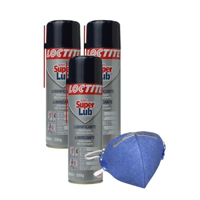 Kit de 3 Óleos Anticorrosivo Aerosol 300ml SUPER LUB LOCTITE + Máscara Respiratória PFF-1-2d91a05c-2ff7-4534-9a62-e4827a03e46d