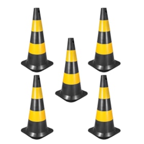 Kit de 5 Cones de Sinalização 75 cm Preto e Amarelo em Polietileno VONDER