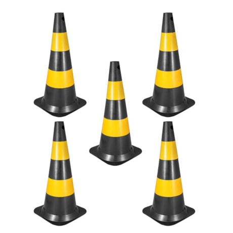 Kit de 5 Cones de Sinalização 75 cm Preto e Amarelo em Polietileno VONDER-0e810e70-7e8a-48ca-978a-c1874e47b5bf