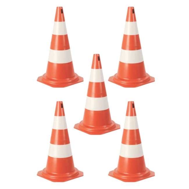 Kit de 5 Cones de Sinalização 75cm Laranja e Branco PLASTCOR-6865fa92-c468-4f86-9f43-9faaa0ff822f