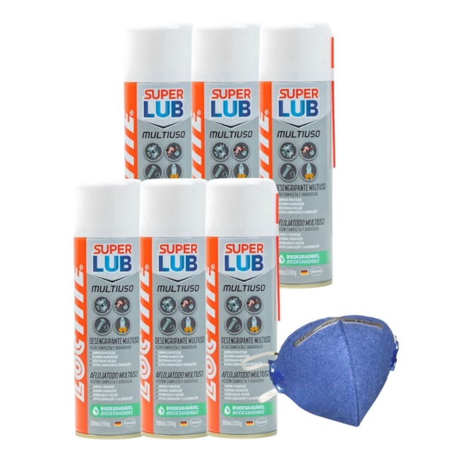 Kit de 6 Óleos Anticorrosivo 300ml SUPER LUB LB 8609 MULTIUSO LOCTITE + Máscara Respiratória PFF-1-f0ead09f-3cda-46e6-8c8d-43811392df48