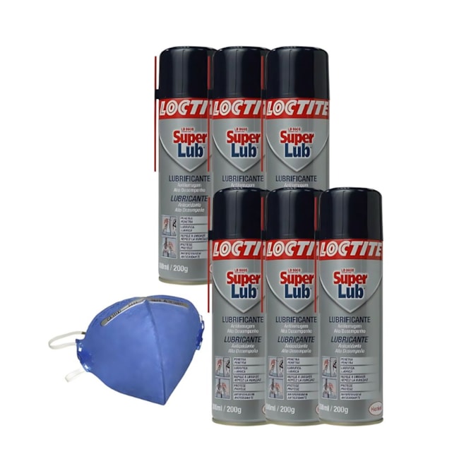 Kit de 6 Óleos Anticorrosivo Aerosol 300ml SUPER LUB LOCTITE + Máscara Respiratória PFF-1-470b92ba-87da-45c8-8992-62165808da58