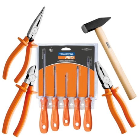 Kit de 9 Peças com Jogo 5 Chaves de Fenda/Phillips 44130505 + 1 Martelo Pena 300mm + 3 Alicates Isolados TRAMONTINA PRO-103bb59c-71f3-4fcb-9604-9a91a11ac08e