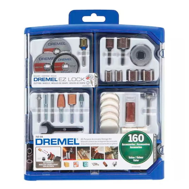Kit de Acessórios de Uso Geral para Micro Retífica 160 Peças 26150710AK DREMEL-19932538-5767-4eca-9b32-323a8ad2f351
