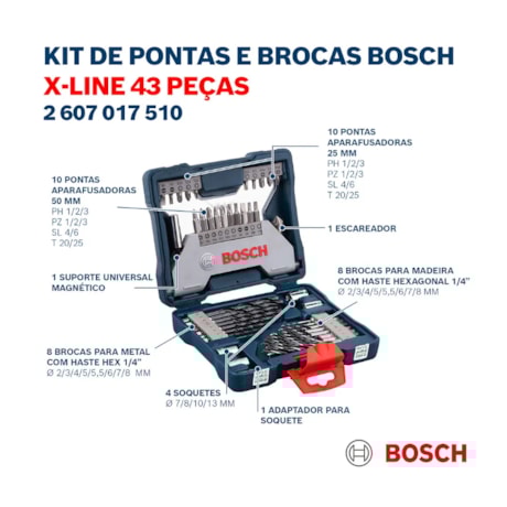 Kit de Bits e Brocas para Fixar e Parafusar com 43 Peças 2607017510 X-LINE BOSCH-34eab1f3-0d3e-4e3d-b8f6-e2e4b7586f30