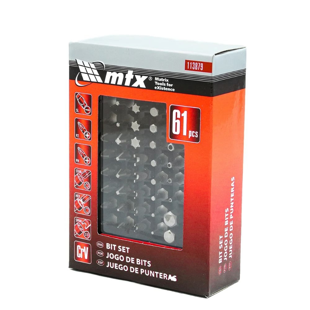 Kit de Bits Fenda/Phillips/Tork/Pozidrive de 61 Peças 113879 MTX