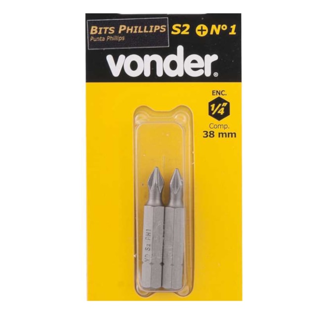 Kit de Bits Phillips Nº1 x 38mm Encaixe 1/4