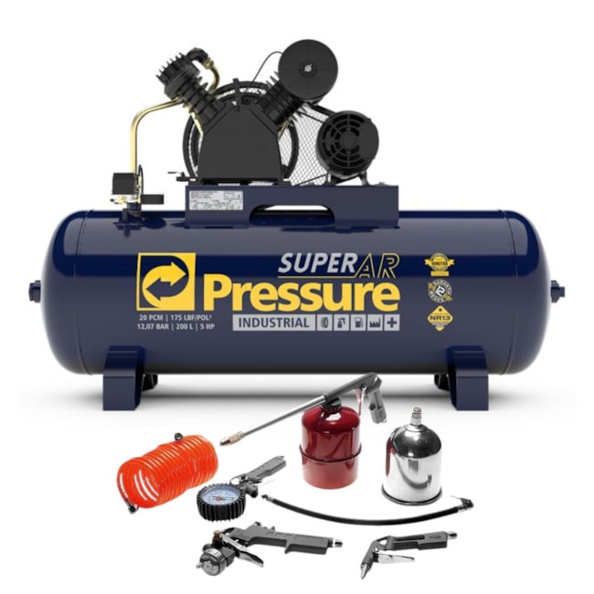 Kit de Compressor de Ar 20 Pés 200 Litros + Kit para Compressor PRESSURE-3c851465-e336-48da-9601-34fbac3c31f3