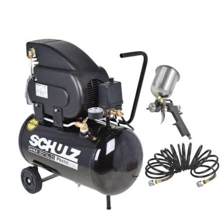 Kit de Compressor de Ar 8.5 Pés 25Litros + Pistola e Mangueira para Pintura SCHULZ