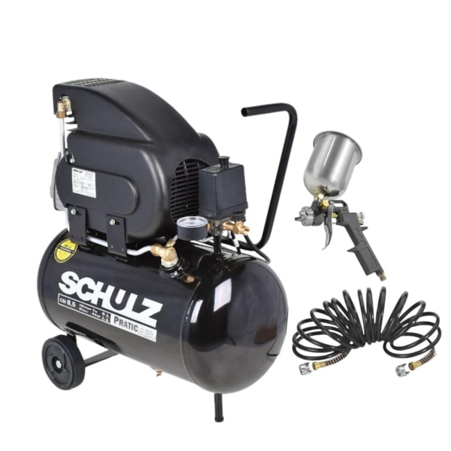 Kit de Compressor de Ar 8.5 Pés 25Litros + Pistola e Mangueira para Pintura SCHULZ-756ff111-c0b5-4a3f-a895-90738d760489