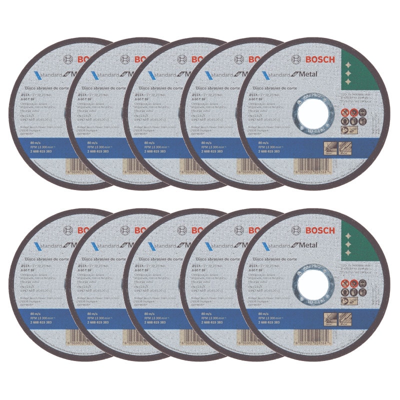 KIT DE DISCOS DE CORTE STANDARD FOR METAL 4.1/2" 10 PEÇAS 2608619383 BOSCH