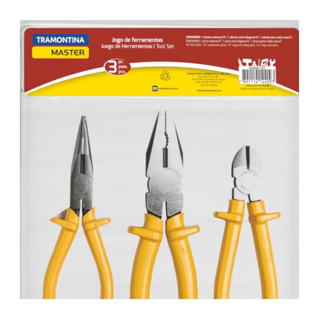 Kit de Ferramentas 3 Alicates Bico/Universal/Corte Diagonal 43409107 TRAMONTINA MASTER-5e422d8d-6c94-49ef-a212-ae66e03a5900