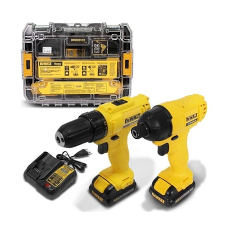 Kit de Furadeira 3/8" + Parafusadeira 1/4" de Impacto Bivolt  DCK201C2-BR DEWALT