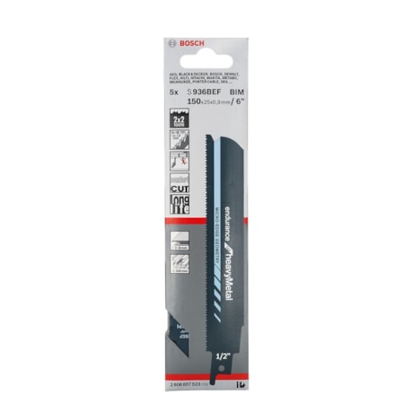 Kit de Lâminas de Serra Sabre Bimetal 150mm Metal S936 BEF com 5 peças 2608657523 BOSCH-5f8f918b-d37c-4d61-9327-1e1aa3b85487