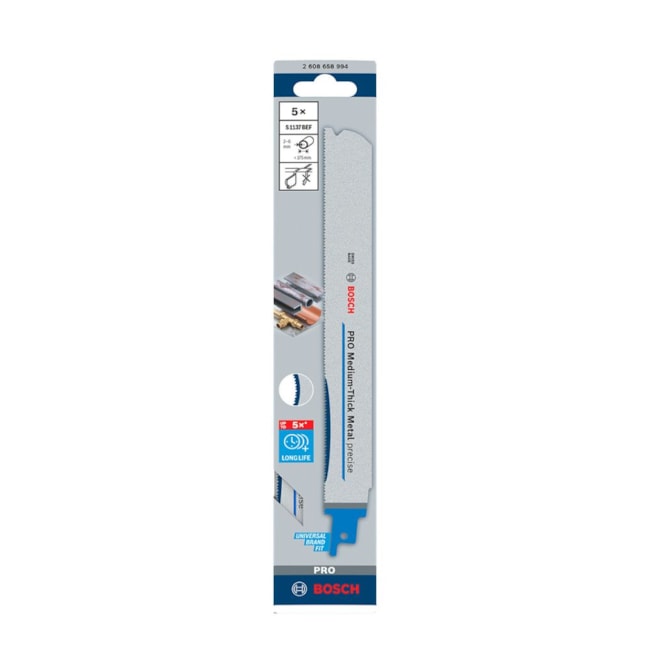 Kit de Lâminas de Serra Sabre Bimetal 175mm Metal S1126BEF com 5 Peças 2608657395 BOSCH-edcd3fc7-7810-4c74-acba-0699a1d766a9