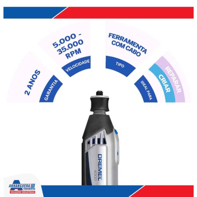 Kit de Micro Retífica 175W com Suporte Vertical + 36 Acessórios e 3 Acoplamentos DREMEL-1b7c32a2-245f-429d-8c08-9800c336b620