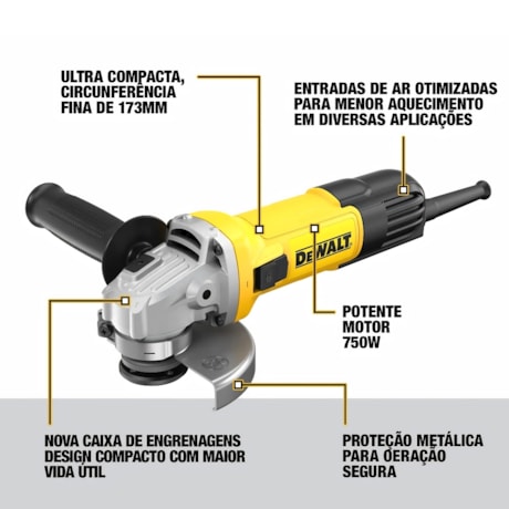 Kit DEWALT Esmerilhadeira Angular Ultra Compacta 4.1/2