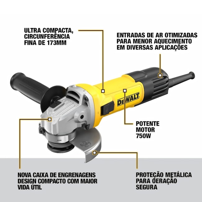 Kit DEWALT Esmerilhadeira Angular Ultra Compacta 4.1/2