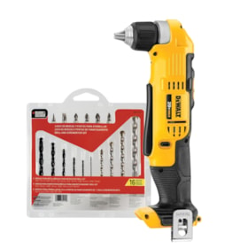Kit DEWALT Furadeira Angular 3/8'' 20V Max Sem Bateria e Carregador DCD740B + Jogo de Brocas e Pontas 16 Peças