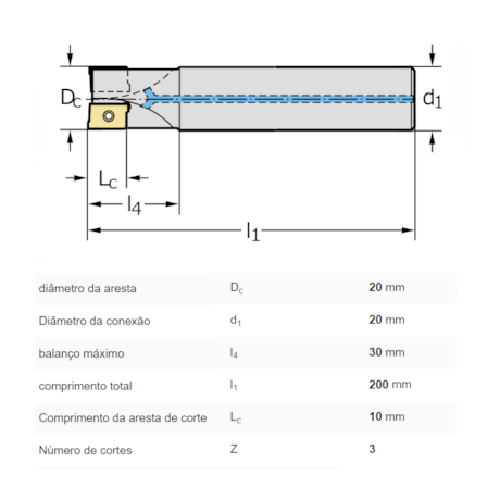 Kit Fresa/Cabeçote Intercambiável 20mm - 90° com 10 Pastilhas ADMT10 e 1 Chave F4042KIT031TTS WALTER-6764a4b8-0685-4894-a6a3-87ade0d70bfb