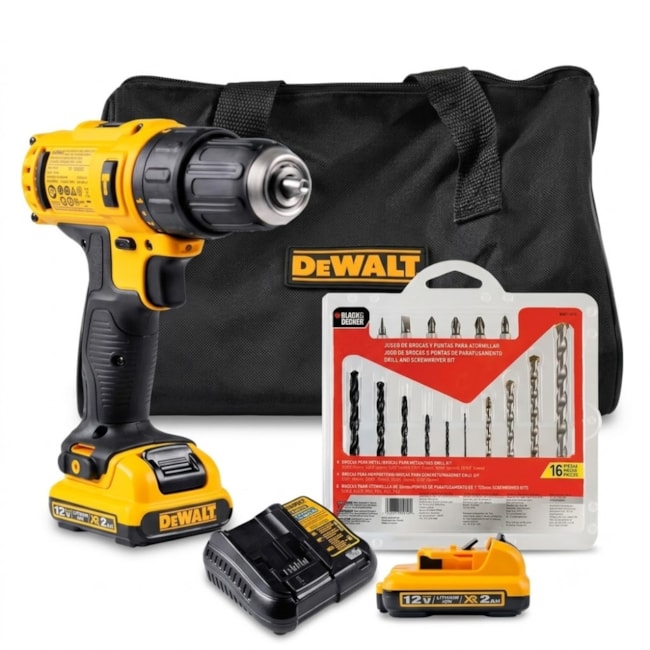 Kit Furadeira Parafusadeira de Impacto DEWALT DCD716D2 12V + Jogo de Brocas e Pontas BLACK DECKER BD0130CS 16 Peças-985d0b71-6f68-4762-8363-4013c3cc0150