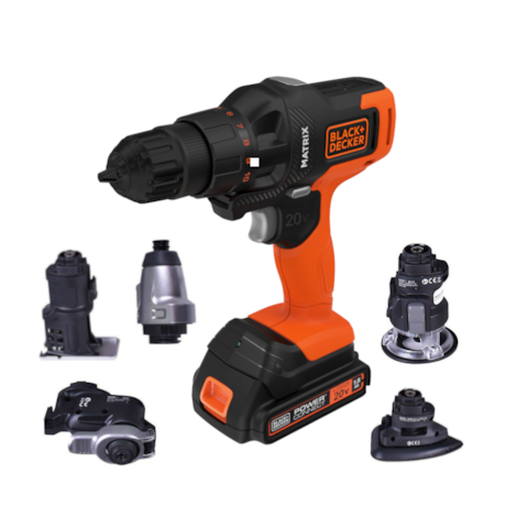 Kit Furadeira Parafusadeira de Impacto Matrix 6 em 1 Bateria 1.5A 20V Carregador Bivolt MTX20K6A BLACK DECKER