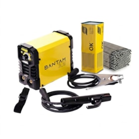 Kit Inversora de Solda 120A Monofásica Bivolt ESAB Bantam 2.5 + Eletrodo Lata 18Kg OK Serralheiro 2,5mm