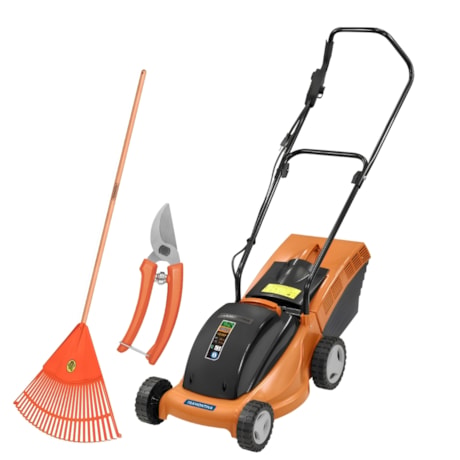 Kit Jardinagem Cortador de Grama Elétrico Tramontina CE35P 1300 W + Tesoura para Poda com Cabo Plástico + Vassoura Plástica para Jardim