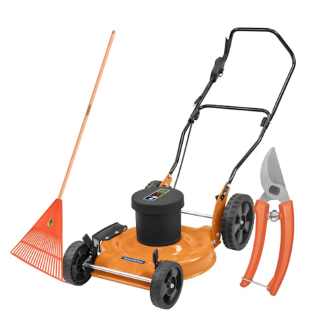 Kit Jardinagem Tramontina Cortador de Grama Elétrico 2500W 110V 79683250 + Tesoura de Poda Manual + Vassoura Plástica para Jardinagem