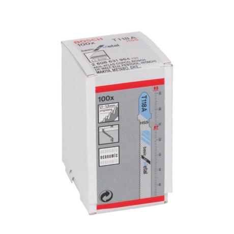 Kit Lâminas de Serra Tico Tico T118A Basic for metal com 100 Peças 2608631964 BOSCH