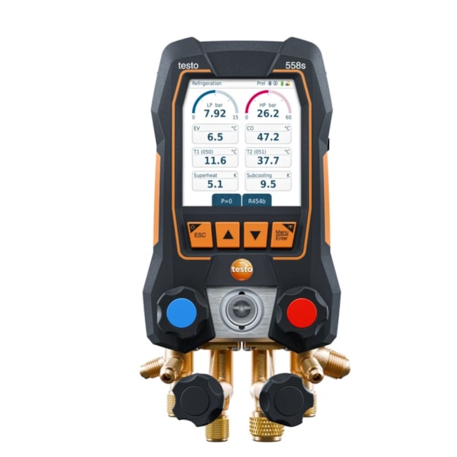 Kit Manifold Digital Bluetooth TH Sonda Medidora Vácuo Temp 2 Pinça Cabo USB com 4 Mangueiras e Maleta TESTO 558s TESTO-2137444e-a948-44d6-a9cd-d39b7c84a73c