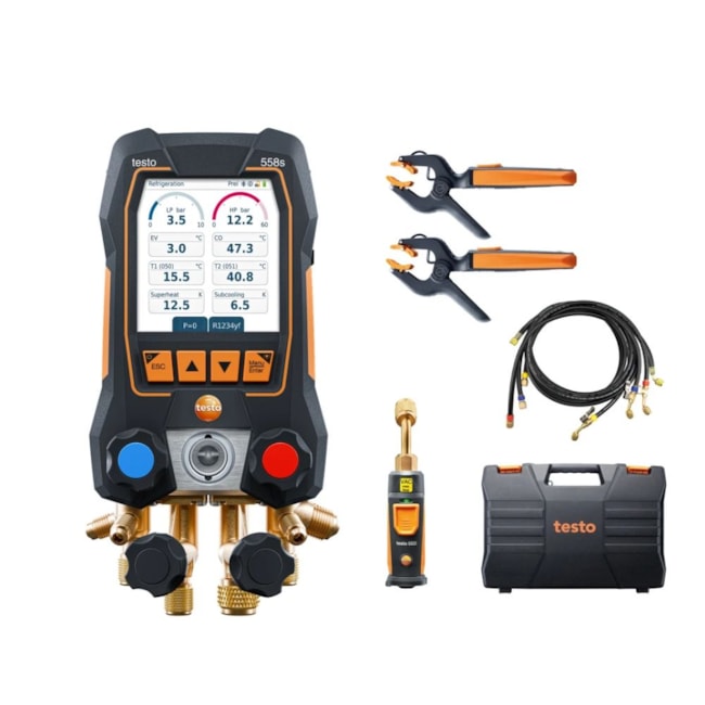Kit Manifold Digital Bluetooth TH Sonda Medidora Vácuo Temp 2 Pinça Cabo USB com 4 Mangueiras e Maleta TESTO 558s TESTO-5c1f3ec3-3c37-4d03-8668-83d002d69d4a