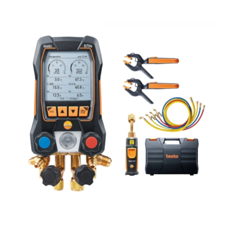 Kit Manifold Digital Inteligente com Sonda de Vácuo e Temperatura Sem Fio com Pinça Mangueiras e Maleta 570s TESTO