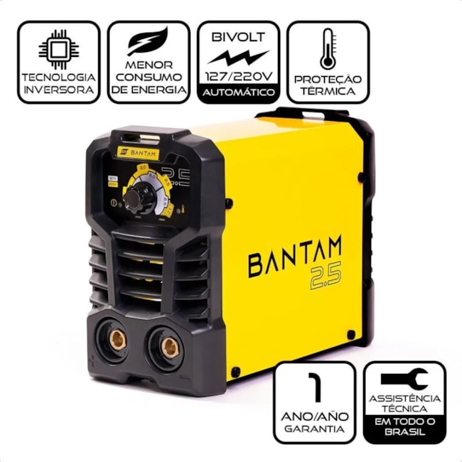 Kit Máquina Inversora de Solda MMA 120A FT100% Monofásica Bivolt BANTAM 2.5 + Máscara de Solda SWARM A10 ESAB-6f8aa3b5-fc71-4f3a-8129-5e44690d88ae
