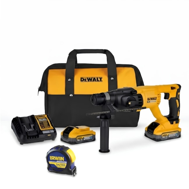 Kit Martelete Perfurador DCH133H2 DEWALT 20V 2 Baterias 5.0Ah Carregador Bivolt e Bolsa + Trena Manual 5 Metros IW13950 IRWIN-eb828f96-db25-4b4e-8bff-5ff7754c6aae