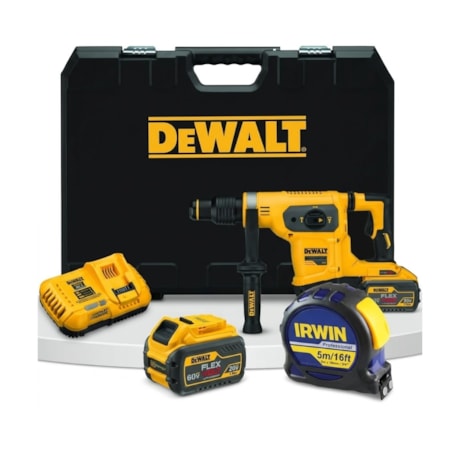 Kit Martelete Perfurador DCH481X2 DEWALT 60V 2 Baterias 9.0Ah Carregador 220V e Maleta + Trena Manual 5 Metros IW13950 IRWIN