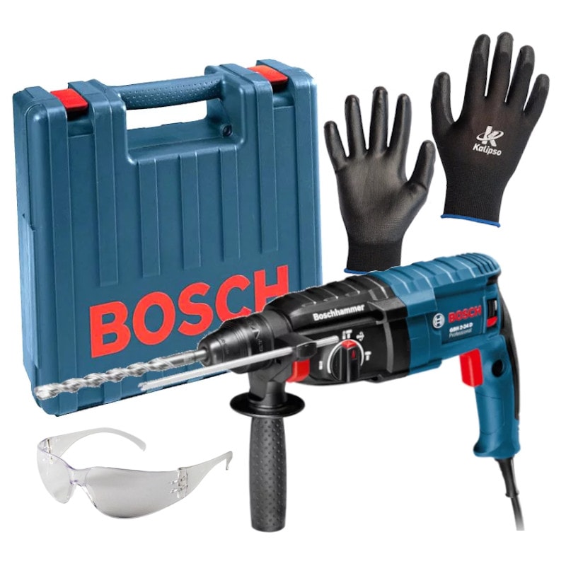 KIT MARTELETE PERFURADOR ROMPEDOR 24MM 820W 110V COM ÓCULOS E LUVA DE SEGURANÇA GBH2-24D BOSCH