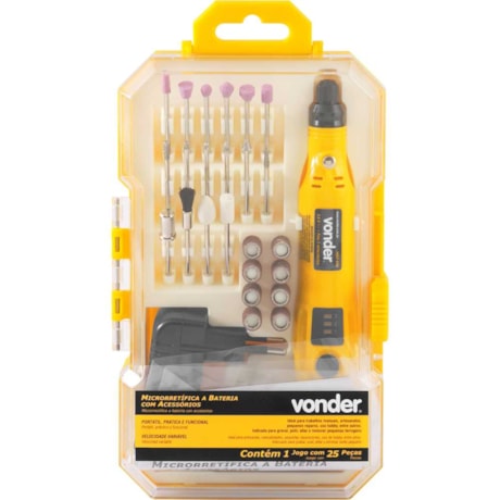 Kit Micro Retífica a Bateria 3.6V 15.000RPM com Carregador Bivolt e 24 Peças MBV036 VONDER-a59d236a-6094-4510-8ab5-d58d1cc3d5ad