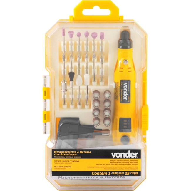 Kit Micro Retífica a Bateria 3.6V 15.000RPM com Carregador Bivolt e 24 Peças MBV036 VONDER-5d52e968-2646-43f9-9bd9-0dabc700e40c