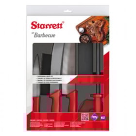 Kit para Churrasco com 3 Facas 1 Chaira e 1 Pedra de Afiar Cabo Vermelho BKK-6R STARRETT