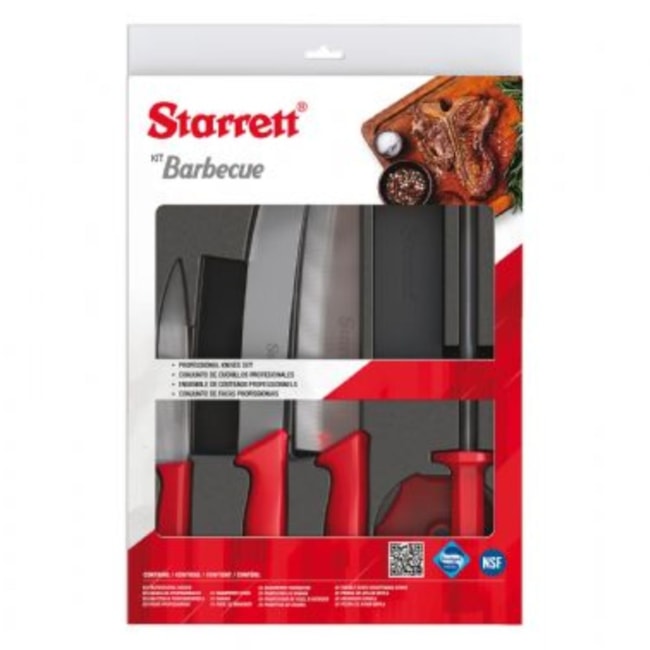 Kit para Churrasco com 3 Facas 1 Chaira e 1 Pedra de Afiar Cabo Vermelho BKK-6R STARRETT-9aed60b2-8529-4e99-aa68-ef227310efee