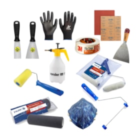 Kit Pintor com Pulverizador Suporte para Rolo Rebolo de Pintura Máscara 3 Betumadeira  Fita Luva e 10 Lixas 