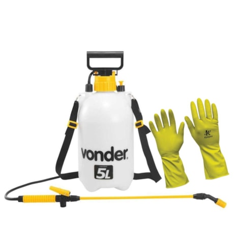 Kit Pulverizador de Compressão 6240005000 VONDER e Luva Flocada Amarela LATEX KALIPSO