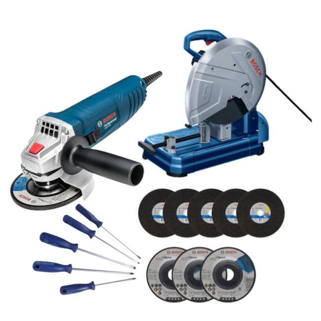 Kit Serralheiro com Serra de Corte Rápido + Esmerilhadeira Angular + Jogo de Chaves de Fenda e Phillips BOSCH-1126878b-548b-49e5-954a-845db9422a38