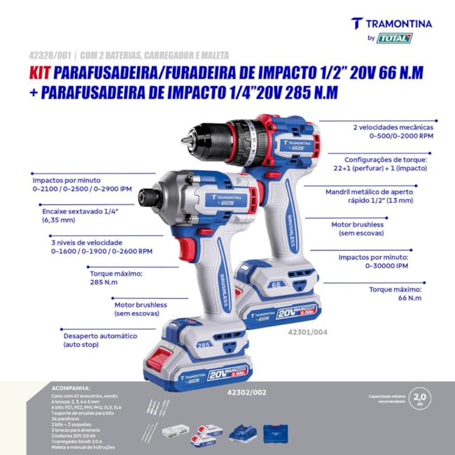 Kit TRAMONTINA MASTER 42328/001 Furadeira Parafusadeira de Impacto 1/2
