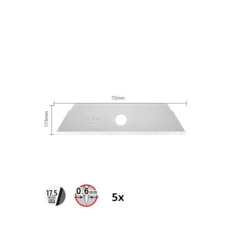 Lâmina de Segurança 17,5mm para Estilete Trapezoidal com 5 Lâminas SKB-2/5B OLFA-76f09eed-25a4-48c7-8906-2c18ee4fee7f