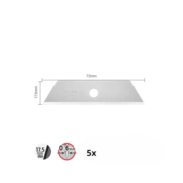 Lâmina de Segurança 17,5mm para Estilete Trapezoidal com 5 Lâminas SKB-2/5B OLFA-30af83ef-6f8d-445c-af10-47e505d58bcc