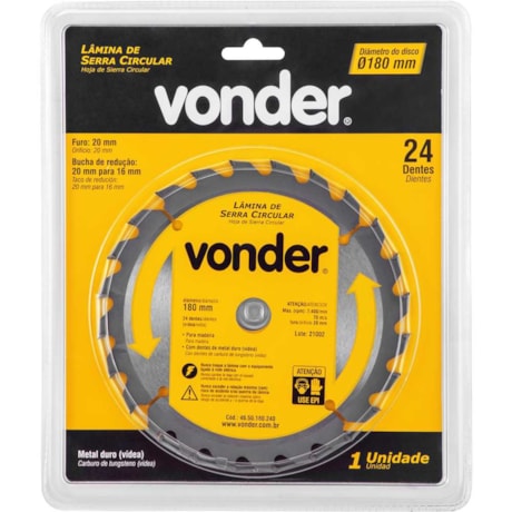 Lâmina de Serra Circular com 24 Dentes 180x20 4650180240 VONDER-6e643959-93c3-4880-9465-0f3b460be40b